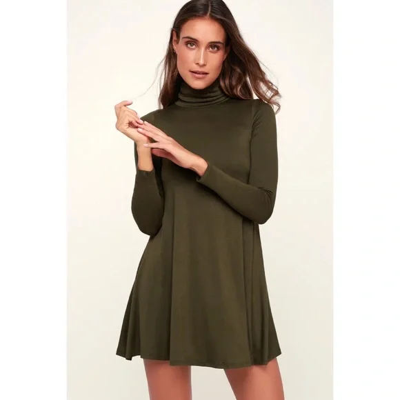 Turtleneck Jersey Knit Swing Dress Lulus Dresses Lulus Olive Green Jersey Knit Turtleneck Swing Turtleneck Jersey Knit Swing Dress Lulus Dresses Lulus Olive Green Jersey Knit Turtleneck Swing